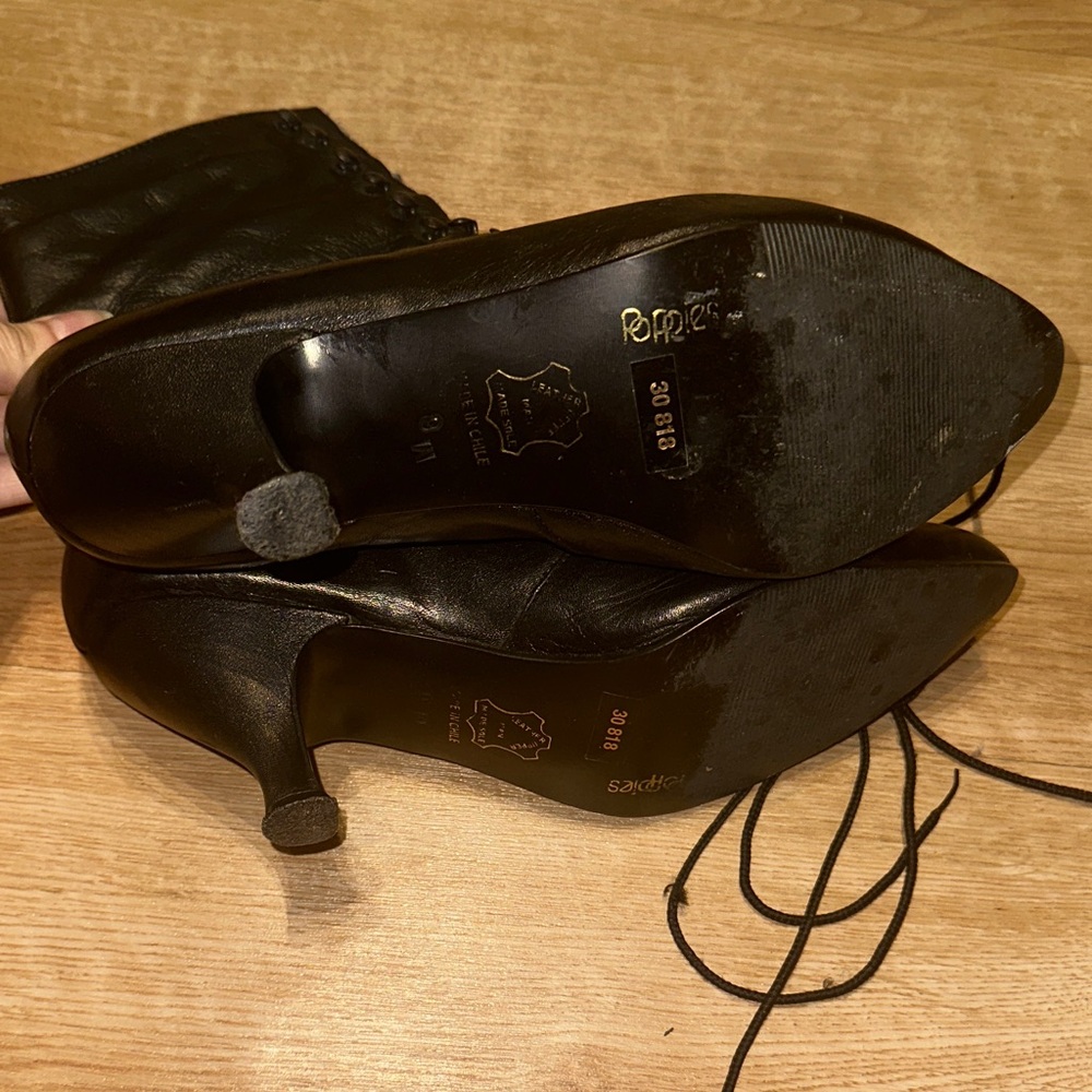 Vtg Vintage POPPIES 90's Goth Victorian Granny Pointed Black Leather Boots sz 9 - Picture 9 of 10